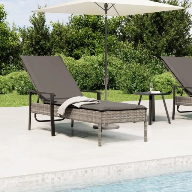 vidaXL Ligbed met kussen poly rattan grijs, foto 2