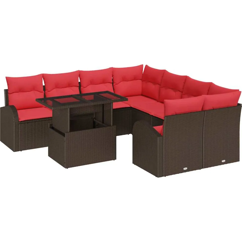 vidaXL Tuin Sofa Set 9 st Bruin poly rattan
