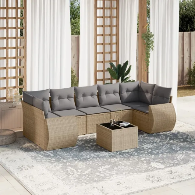 vidaXL 8-delige Loungeset met kussens poly rattan beige, foto 2
