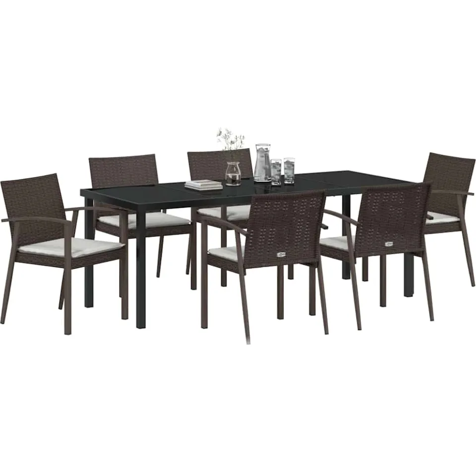 vidaXL Tuin eettafelset 7 st Bruin en zwart PE Rattan