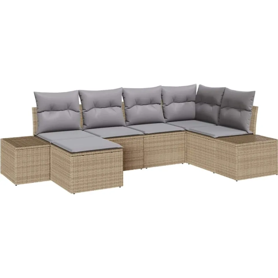 vidaXL Tuin Sofa Set 6 st Beige en Licht Grijs poly rattan