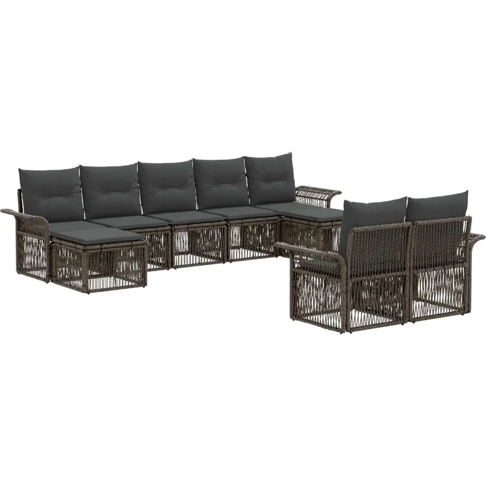 vidaXL Tuinbankenset 9 st 9-zits Grijs poly rattan, foto 3