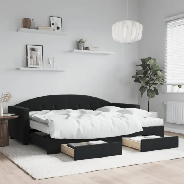 vidaXL Slaapbank met onderschuifbed en lades 80x200 cm fluweel zwart
