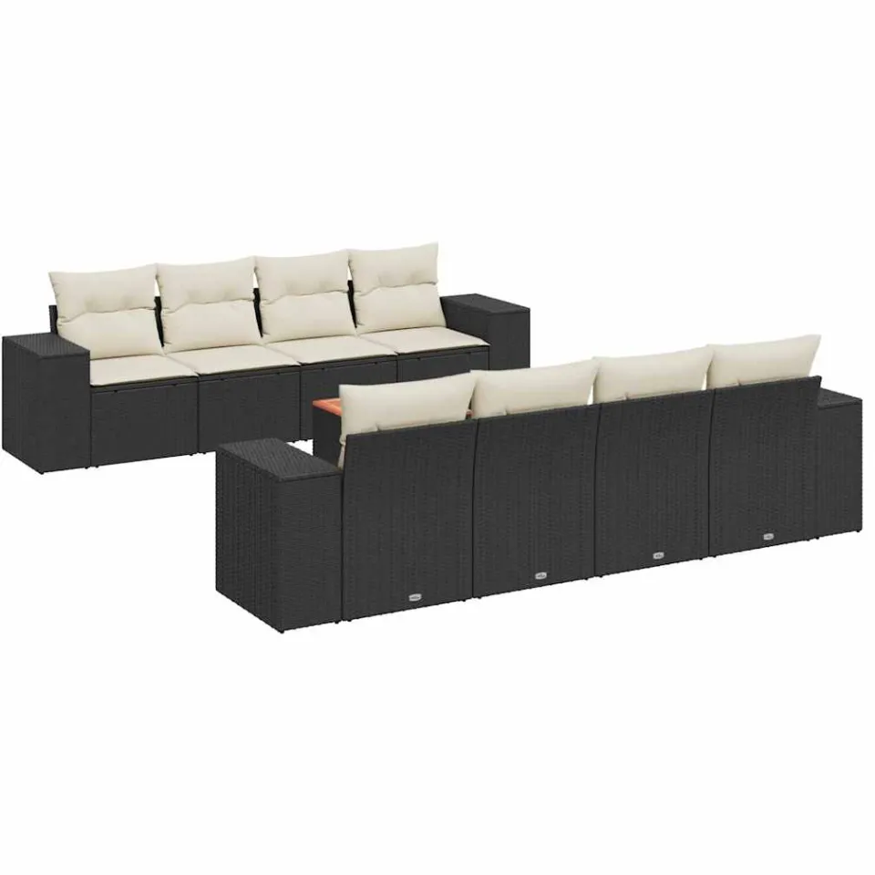 vidaXL 9-delige Loungeset met kussens poly rattan zwart