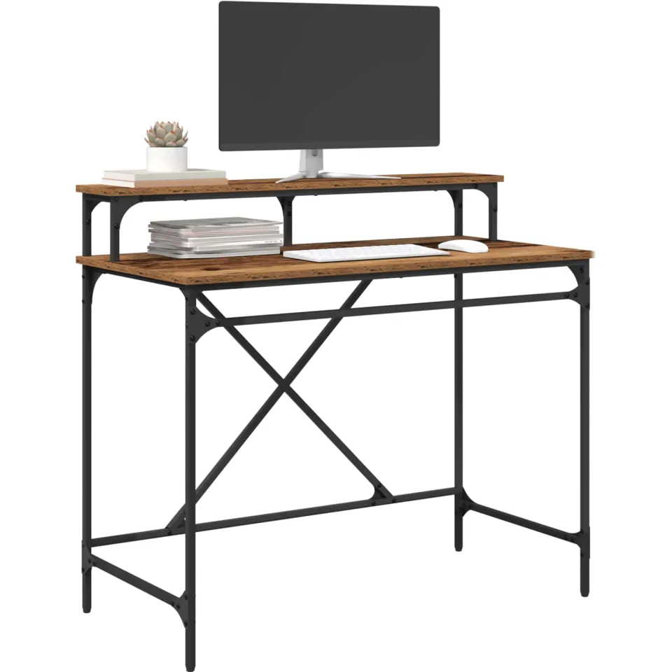 vidaXL Bureau Oud Hout 100 x 50 x 90 cm Bewerkt hout Bruin