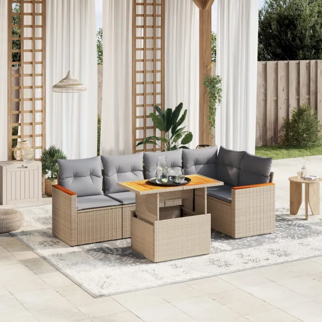 vidaXL 6-delige Loungeset met kussens poly rattan beige, foto 2
