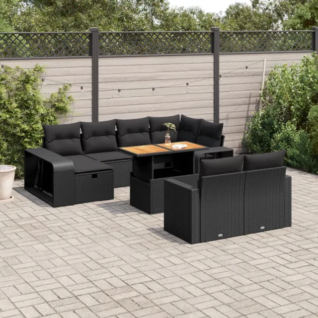 vidaXL 11-delige Loungeset met kussens poly rattan zwart, foto 2