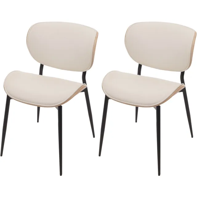 Set van 2 eetkamerstoelen MCW-O45, stoel, gebogen hout, kunstleer 280 g/m² MVG ~ naturel, wit