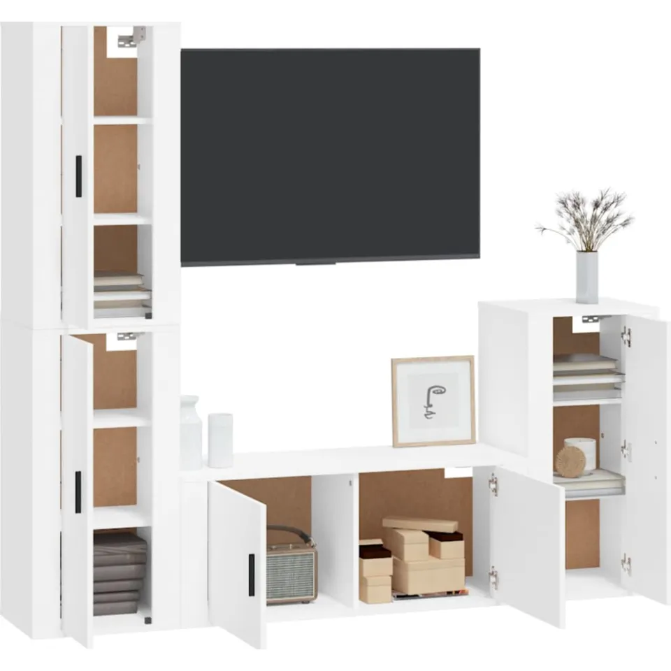 vidaXL 4-delige Tv-meubelset bewerkt hout wit