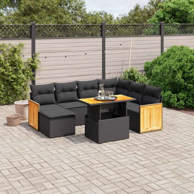 vidaXL 8-delige Loungeset met kussens poly rattan zwart, foto 2