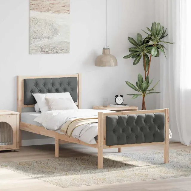 vidaXL Bedframe Donkergrijs 75 x 190 cm Massief grenenhout Bruin