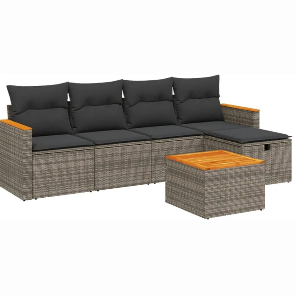 vidaXL 6-delige Loungeset met kussens poly rattan grijs, foto 3