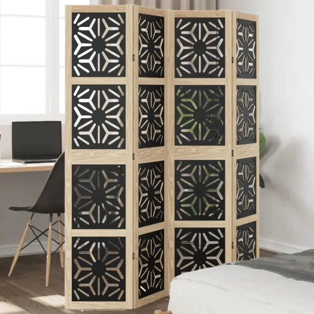 vidaXL Kamerscherm met 4 panelen massief paulowniahout bruin en zwart, foto 2