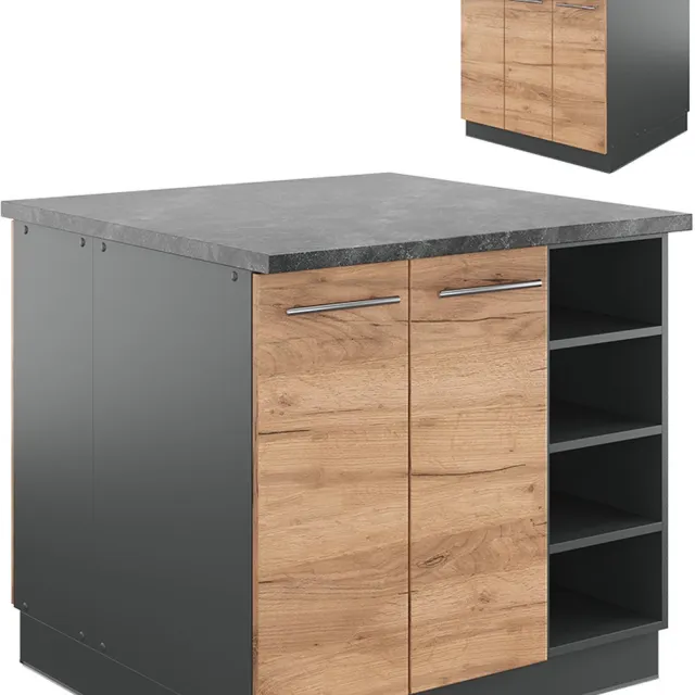 Vicco Fame-Line Keukeneiland – 90 cm zonder werkblad Eik goud/antraciet Goudkleurig Eiken/Antraciet
