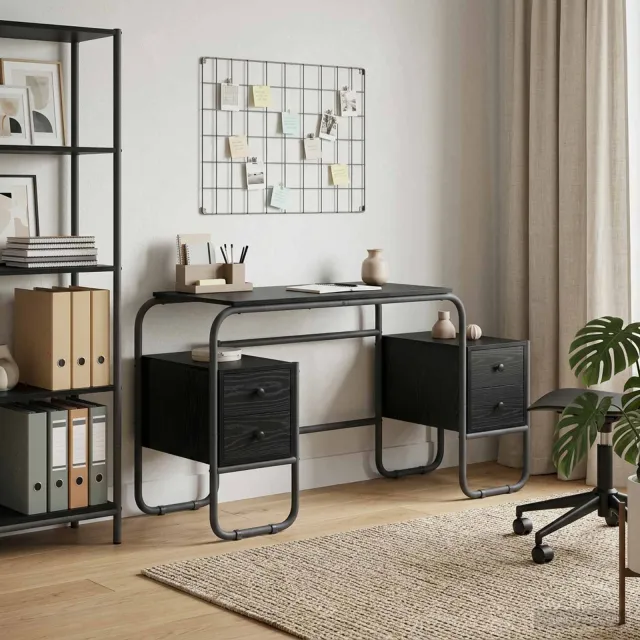 vidaXL Bureau met opbergruimte Zwart eiken 145 x 50 x 75 cm, foto 2