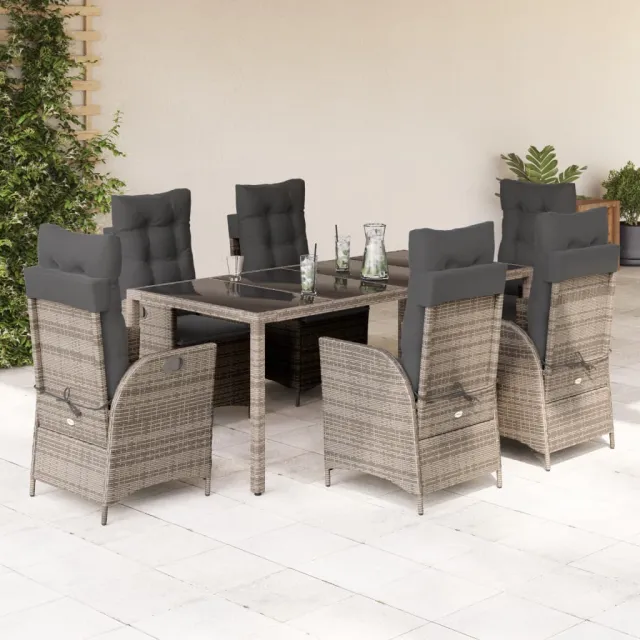 vidaXL 7-delige Tuinset met kussens poly rattan grijs