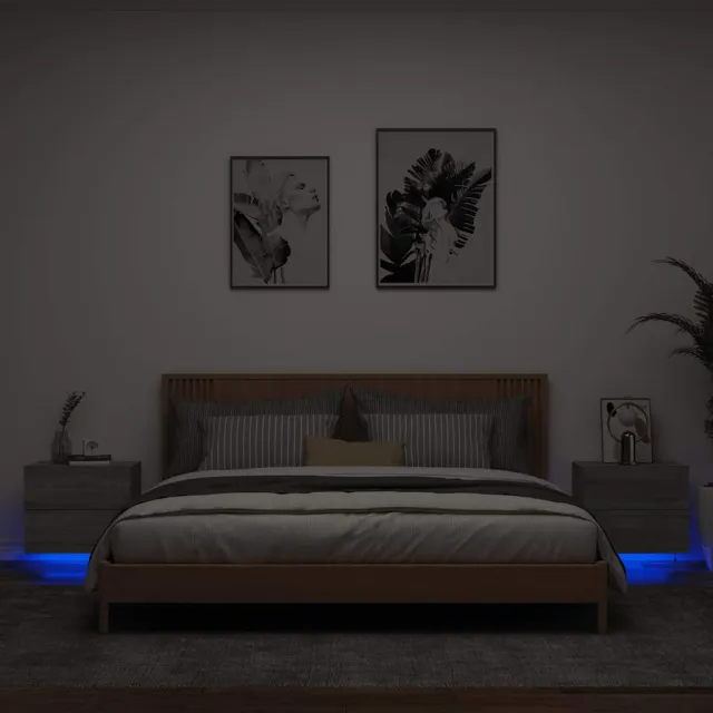 vidaXL Nachtkastjes met LED's 2 st wandgemonteerd grijs sonoma eiken, foto 2