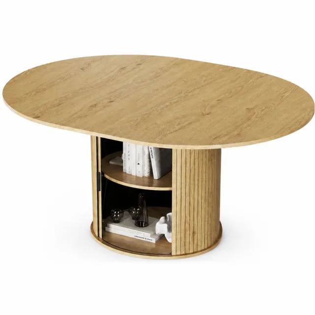 COLAMY Eettafel voor 6 Personen – Houten Tafel met Geïntegreerde Opbergruimte – Inklapbaar Tafelblad – Modern Design Onderstel – Houtkleur Naturel