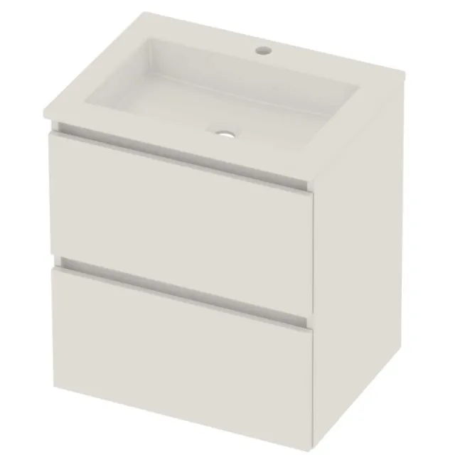 Basic-Line Aura 46 Badmeubelset Acryl 1 Kraangat Greeploos 60x46x62 cm Ice White Glans Wit