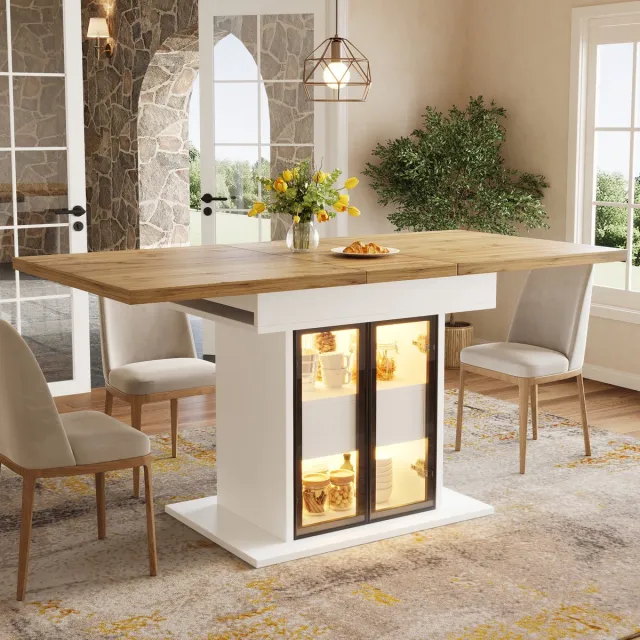 MODFU Uitschuifbare Eettafel Met Opbergruimte En RGB-Led - Wit - MDF