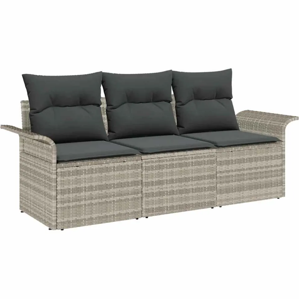 vidaXL Tuin Sofa Set 3 st Lichtgrijs Poly riet grijs