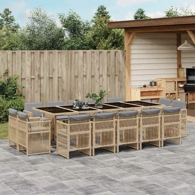 vidaXL 15-delige Tuinset met kussens poly rattan gemengd beige, foto 2