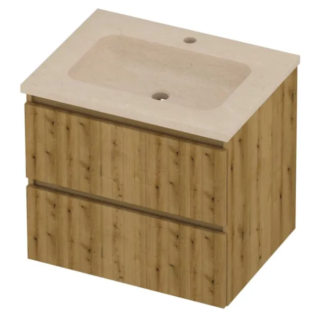 Proline Rollo Badmeubelset Hardsteen Elegant 1 Kraangat 60x46x54 cm Sand Stone Urban Oak Eiken