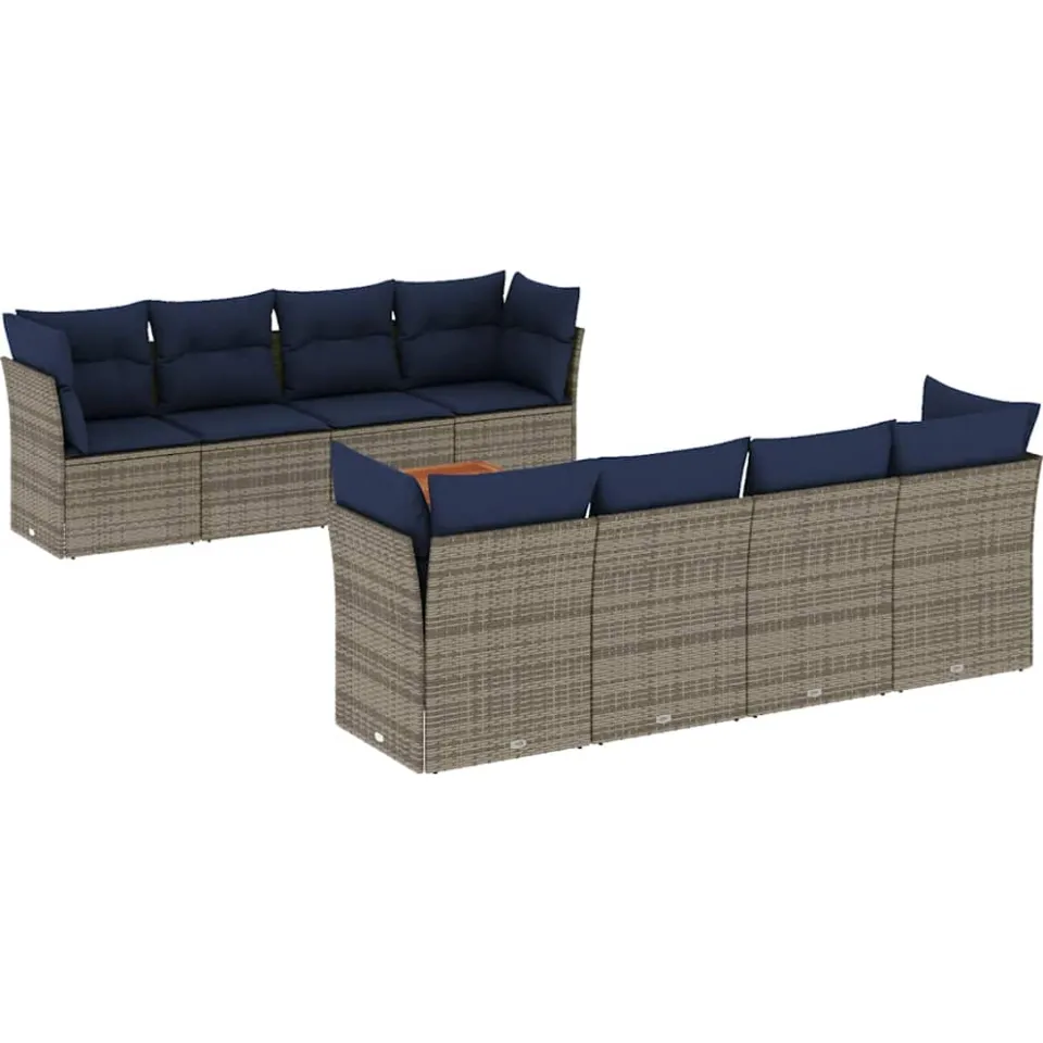 vidaXL 9-delige Loungeset met kussens poly rattan grijs, foto 3
