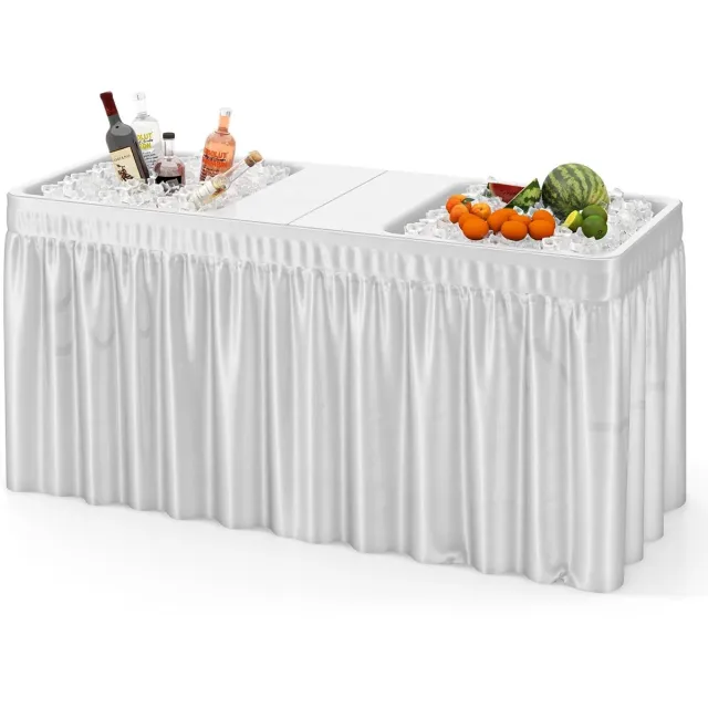 KOMFOTTEU 1,5 m koeltafel met rok, opvouwbare koeltafel met dubbele afvoer, draagbare picknicktafels, 150 x 60 x 79 cm, belasting 100 kg, voor camping, barbecue, feest Wit