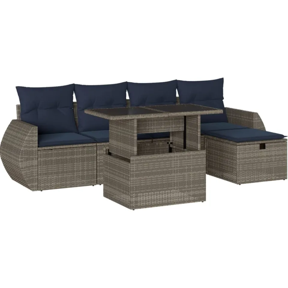vidaXL 6-delige tuinbankset met kussens, grijs polyrotan, foto 3