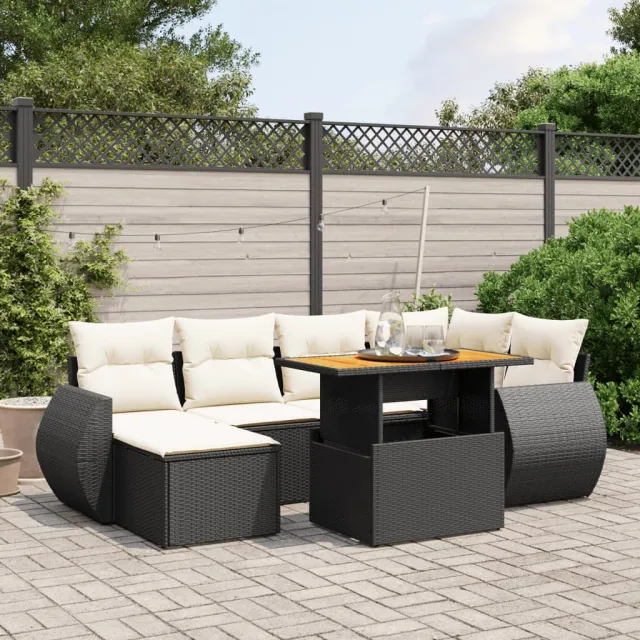 vidaXL 7-delige Loungeset met kussens poly rattan zwart, foto 2