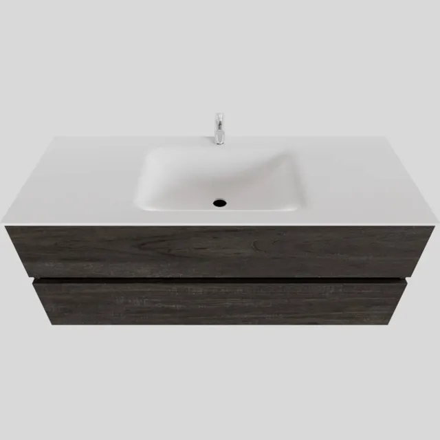 Boss & Wessing Badkamermeubel Solid Surface BWS Oslo 120x46 cm Midden Wood Dark Brown (met 1 kraangat) Houtlook