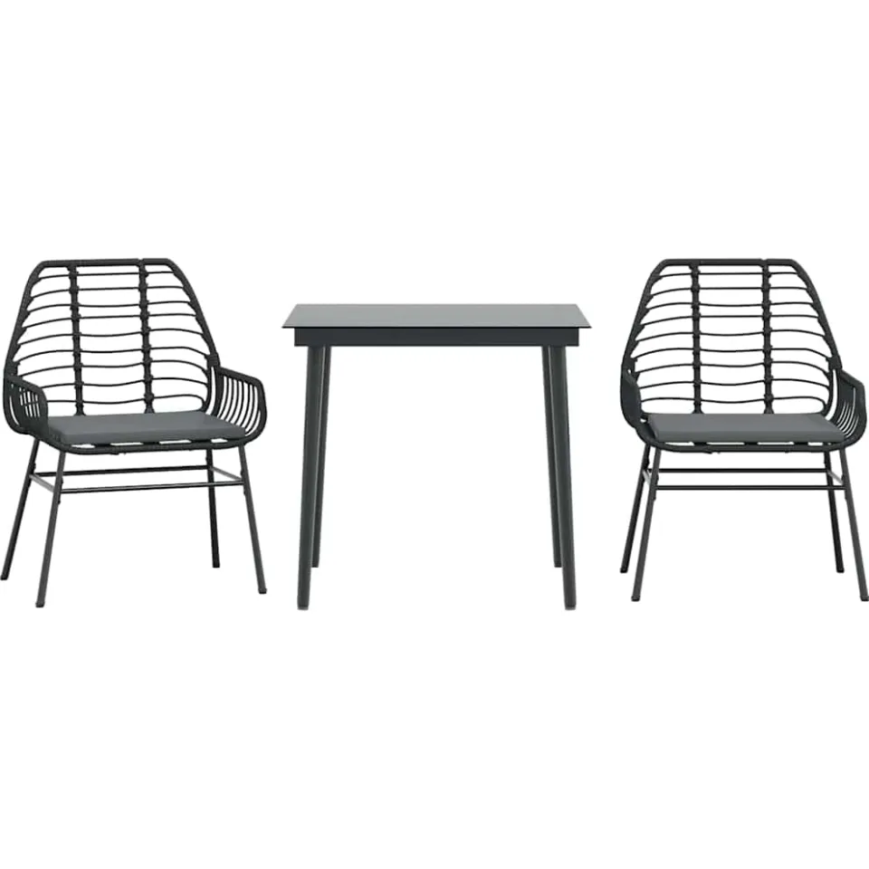 vidaXL 3-delige Tuinset met kussens poly rattan glas zwart