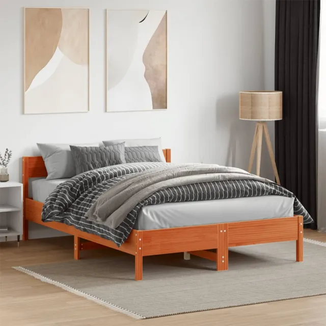 vidaXL Bedframe zonder matras massief grenenhout wasbruin 135x190 cm