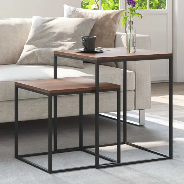 vidaXL Salontafelset 2 st bewerkt hout en metaal zwart, foto 2