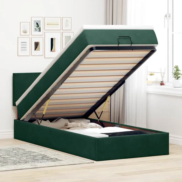 vidaXL Bed poef met matras en LED's 90x200 cm fluweel donkergroen groen