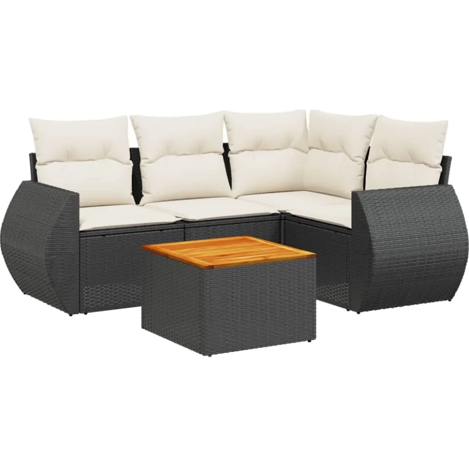 vidaXL 5-delige Loungeset met kussens poly rattan zwart, foto 3