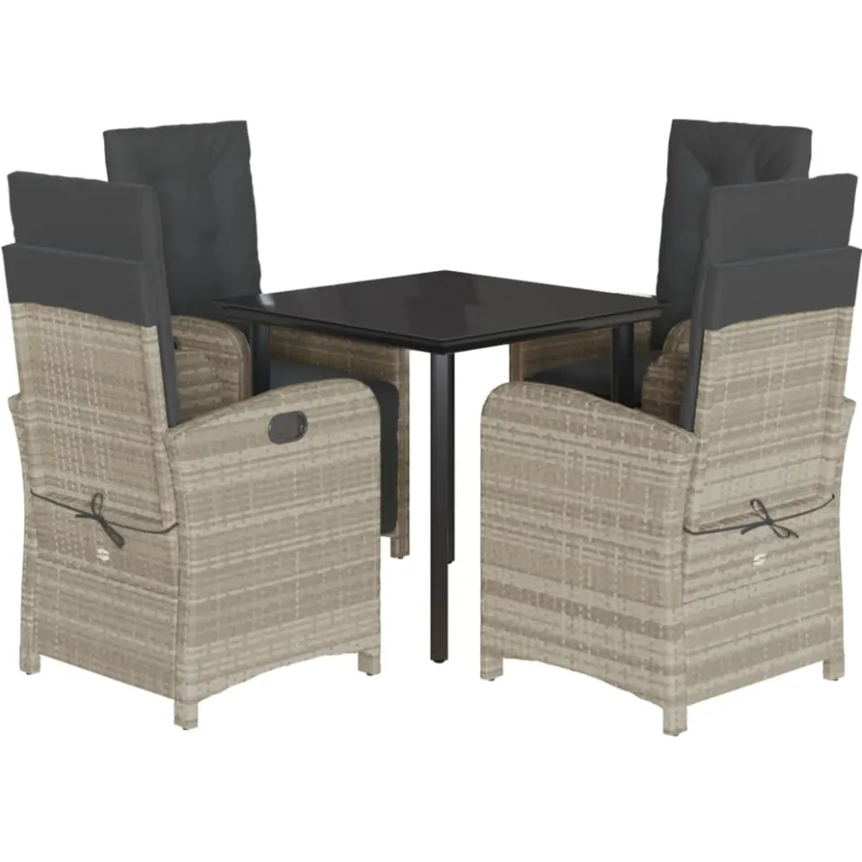 vidaXL 5-delige Tuinset met kussens poly rattan lichtgrijs