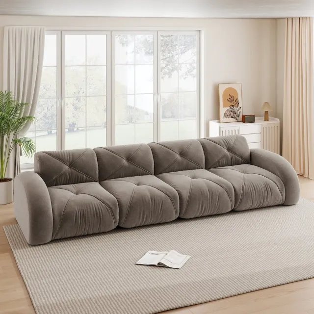 OKWISH Hoekbank 4-Zits - Modulair En Frameloos Comfortsofa Zonder Montage - Voor Woonkamer En Lounge - Chenille - Bruin
