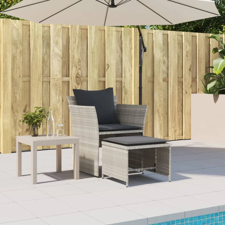 vidaXL Tuinstoel met voetenbank poly rattan lichtgrijs grijs, foto 3