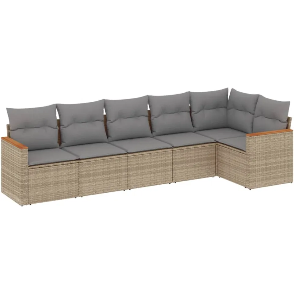 vidaXL 6-delige Loungeset met kussens poly rattan gemengd beige, foto 3