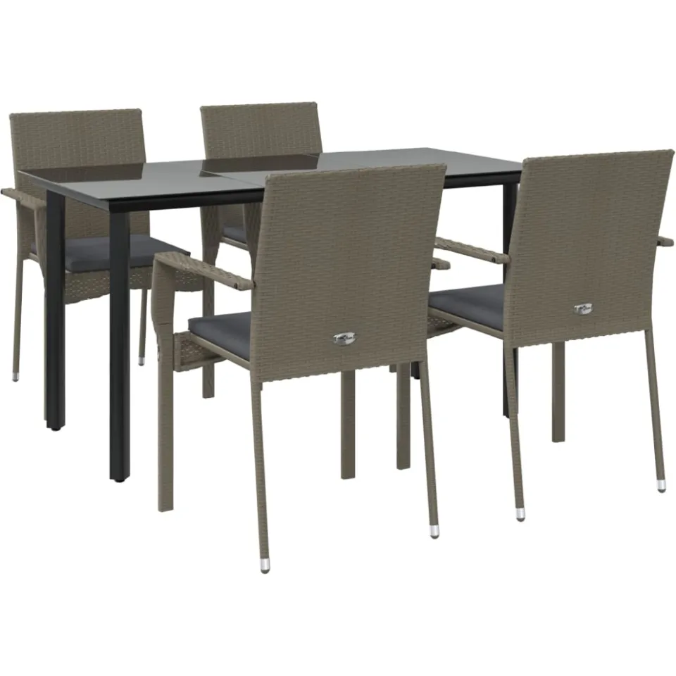 vidaXL 5-delige Tuinset met kussens poly rattan zwart en grijs