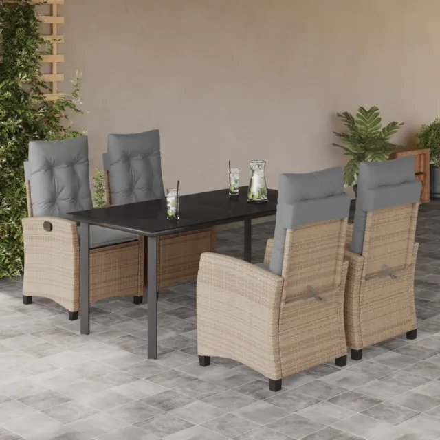 vidaXL 5-delige Tuinset met kussens poly rattan gemengd beige, foto 2