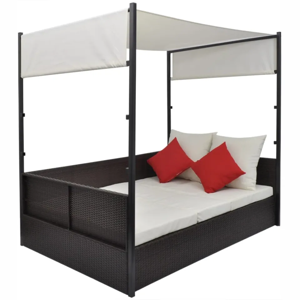 vidaXL Tuinbed met luifel 190x130 cm poly rattan bruin, foto 4