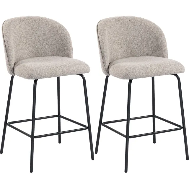 Homona Barhocker - Set van 2 - Met rugleuning en voetsteun - 50 x 55 x 93 cm - Lichtgrijs