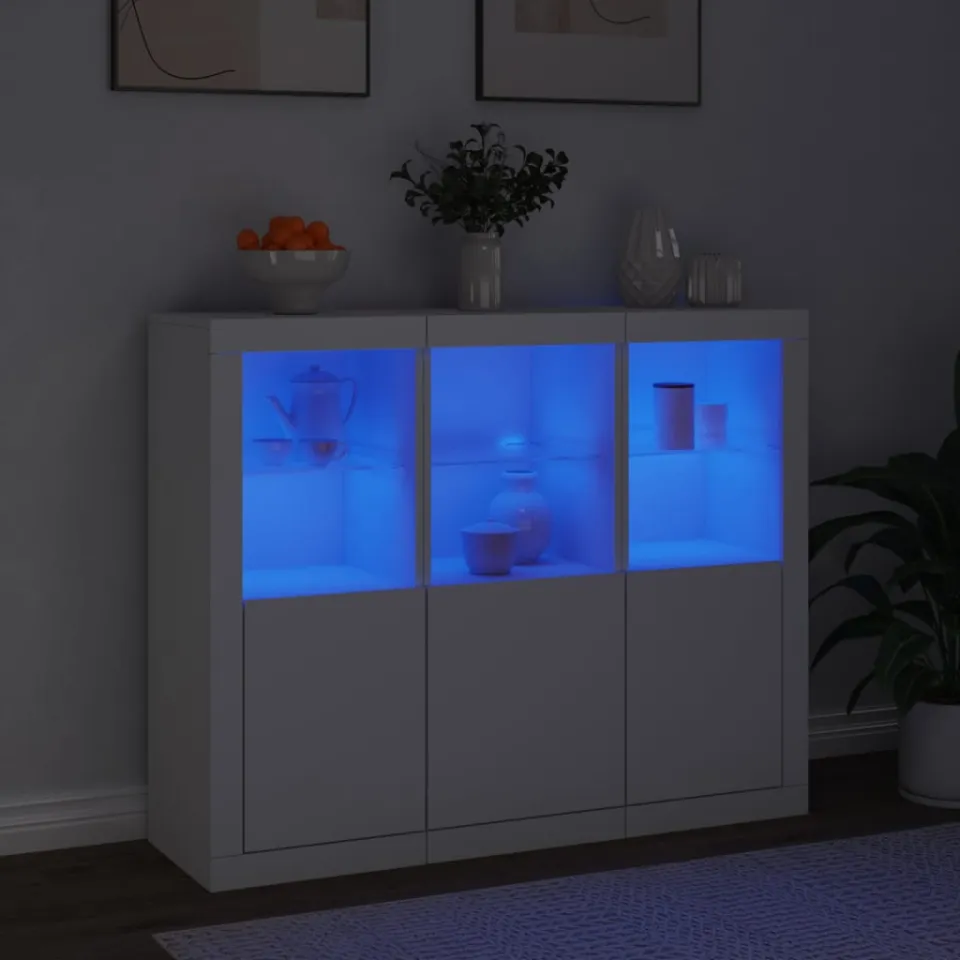 vidaXL Dressoirs met LED-verlichting 3 st bewerkt hout wit, foto 2