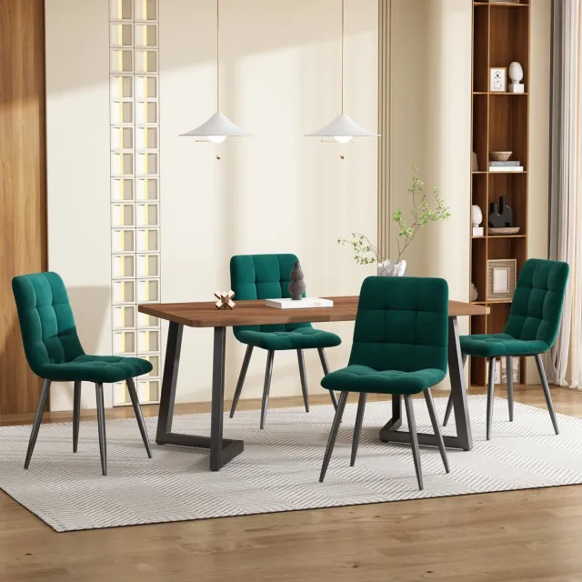 COVREO Eetkamerset 117x68x75 cm, walnoot, MDF met 4 fluwelen stoelen
