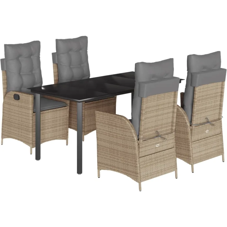 vidaXL 5-delige Tuinset met kussens poly rattan beige, foto 3
