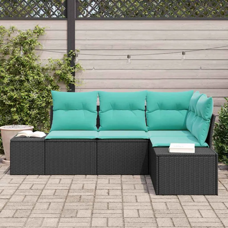vidaXL Tuinbankenset 4 st Zwart en Turquoise poly rattan, foto 3