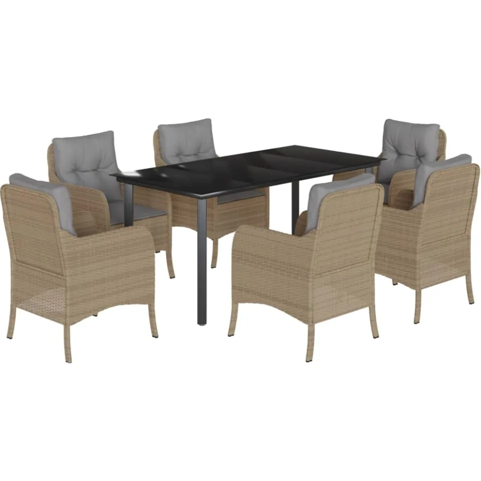 vidaXL 7-delige Tuinset met kussens poly rattan beige
